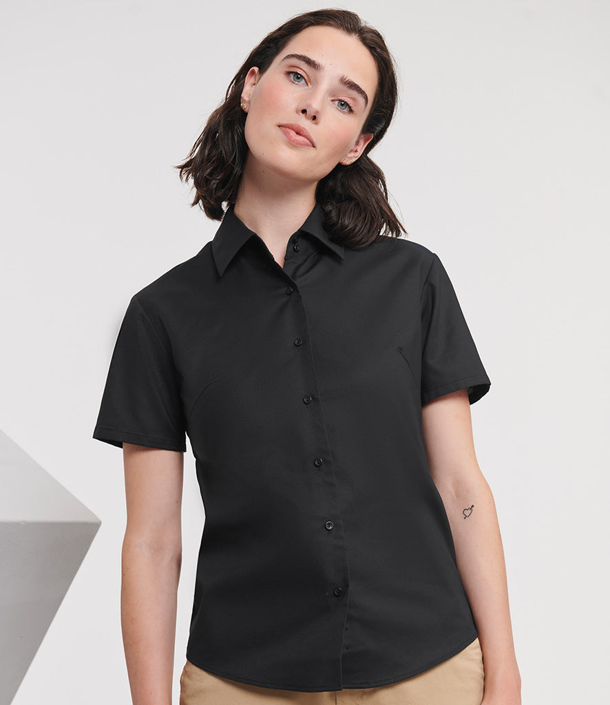 Russell Collection Ladies Short Sleeve Easy Care Oxford Shirt | Black