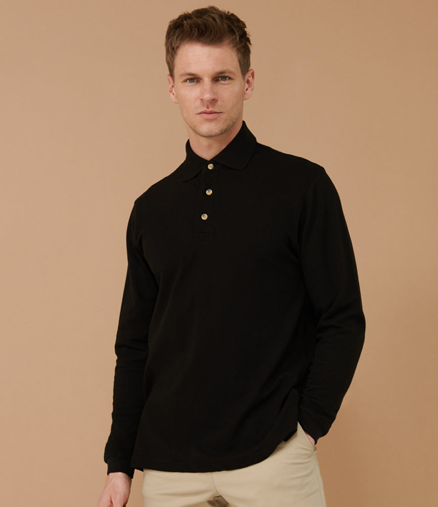 Henbury Long Sleeve Cotton Pique Polo Shirt