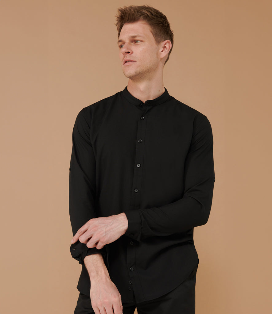 Henbury Mandarin Roll Sleeve Anti-Bac Wicking Shirt | Black