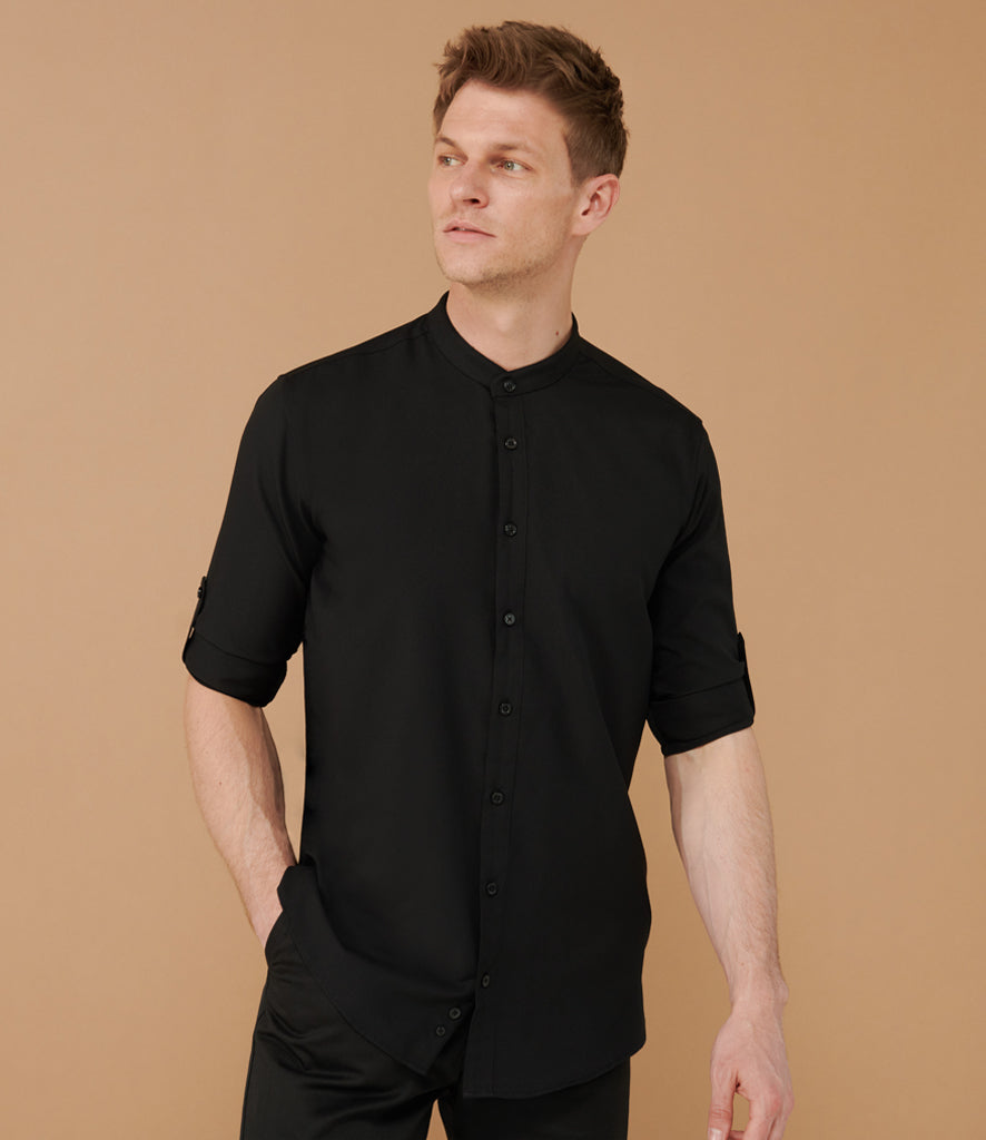 Henbury Mandarin Roll Sleeve Anti-Bac Wicking Shirt | Black