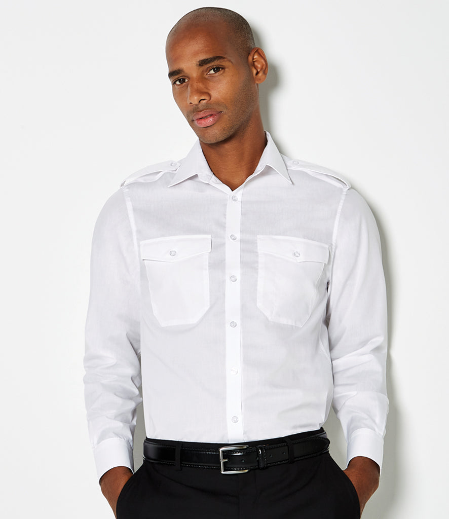 Kustom Kit Long Sleeve Tailored Pilot Shirt | White