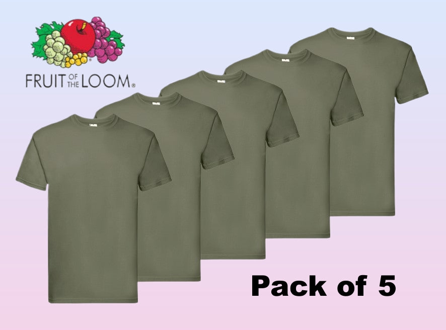 Fruit of The Loom Super Premium T-shirt Olive Green pack of 5