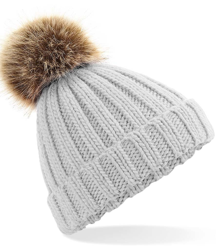 Beechfield Junior Faux Fur Pom Pom Chunky Beanie