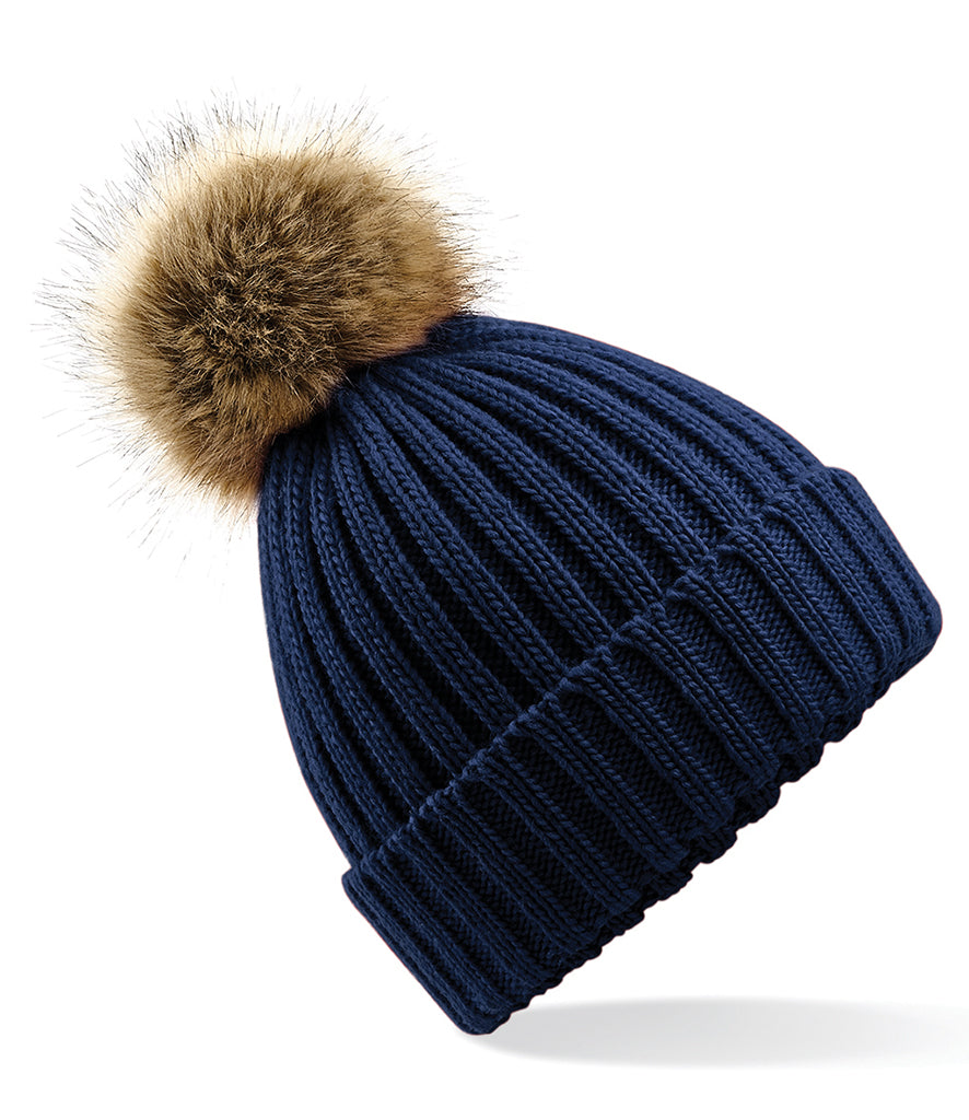 Beechfield Faux Fur Pop Pom Chunky Beanie