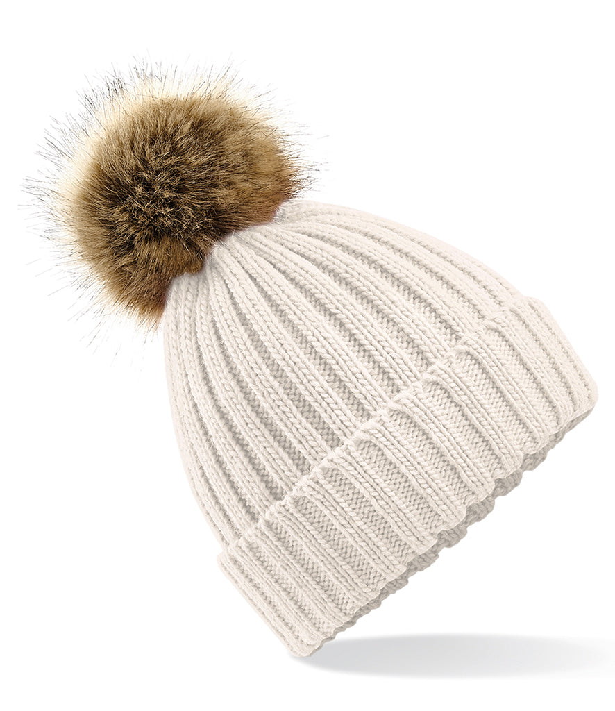 Beechfield Faux Fur Pop Pom Chunky Beanie