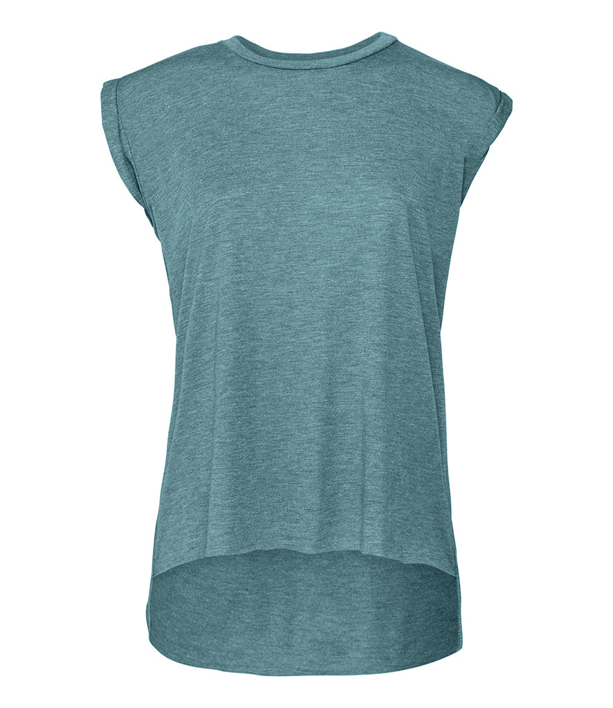 Bella Ladies Flowy Rolled Cuff Muscle T-Shirt