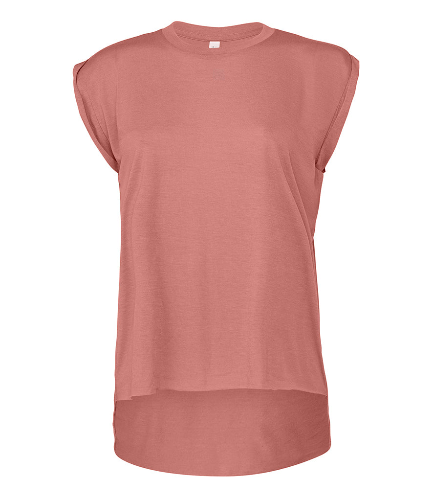 Bella Ladies Flowy Rolled Cuff Muscle T-Shirt