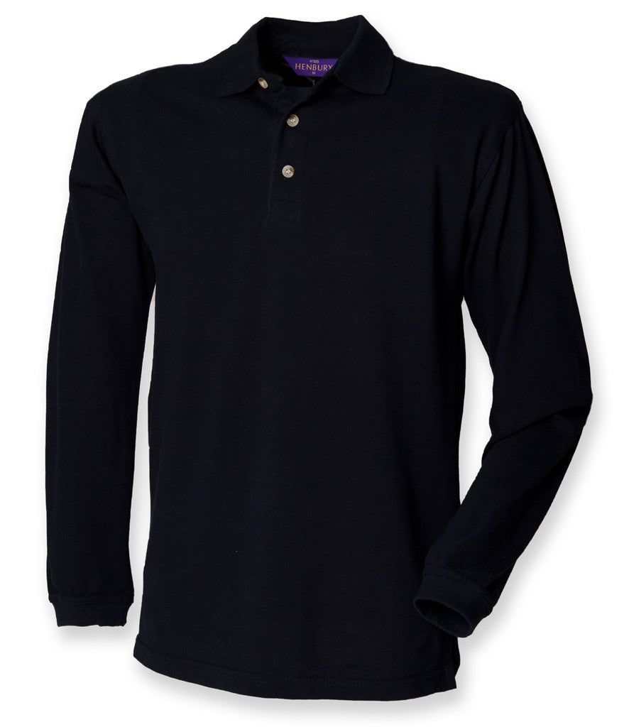 Henbury Long Sleeve Cotton Pique Polo Shirt