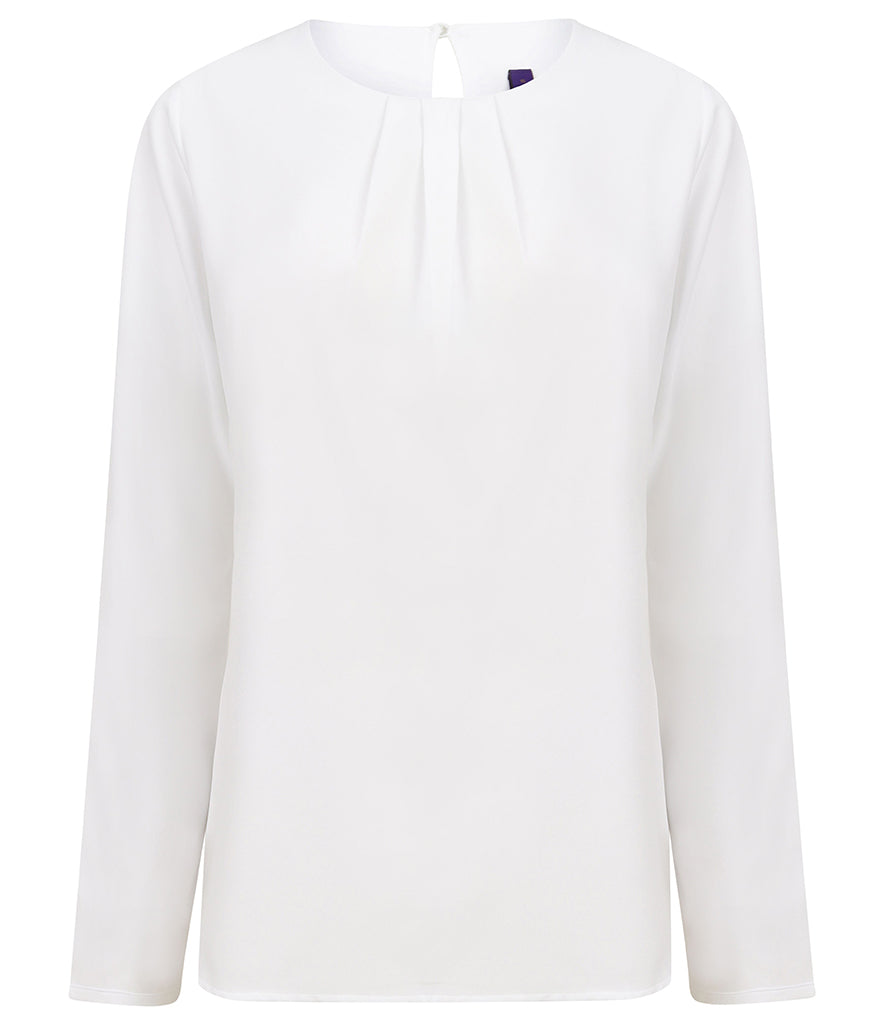 Henbury Ladies Pleat Front Long Sleeve Blouse