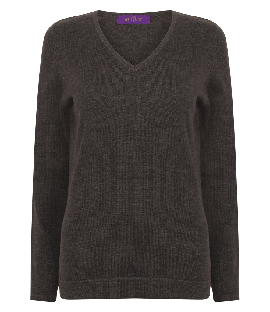 Henbury Ladies Lightweight Cotton Acrylic V Neck Sweater