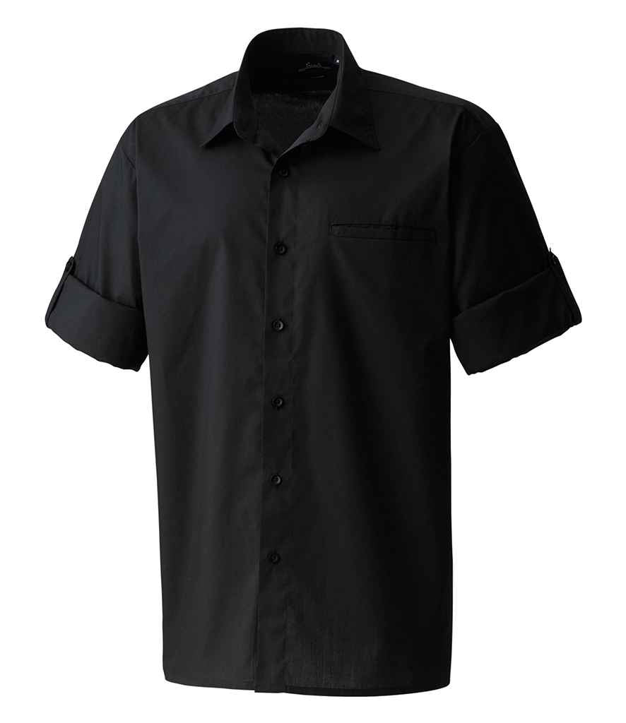 Premier Roll Sleeve Poplin Shirt | Black