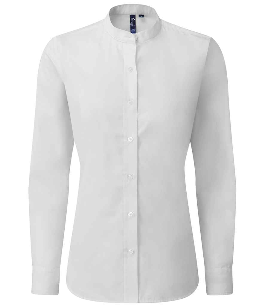 Premier Ladies Banded Collar Grandad Shirt | White