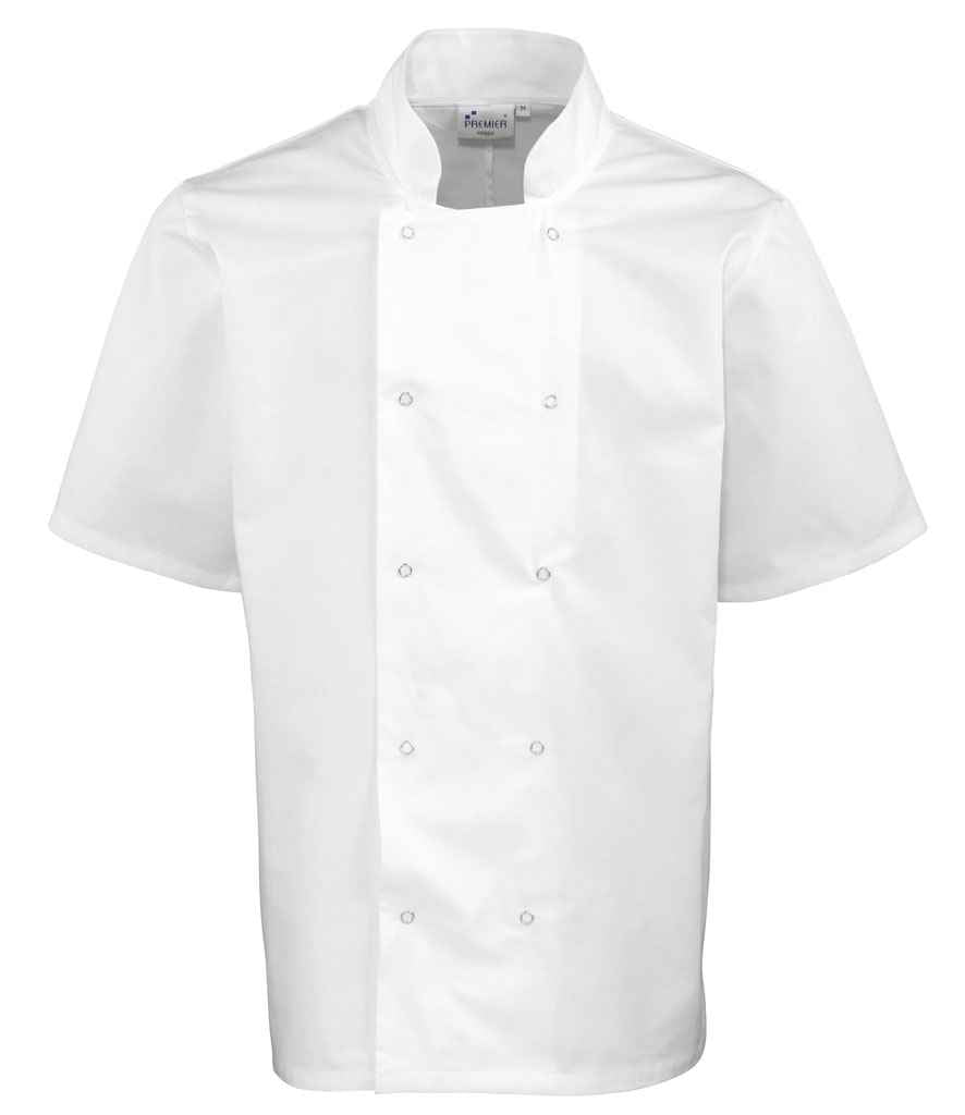 Premier Unisex Short Sleeve Stud Front Chef's Jacket